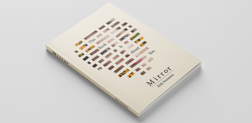 Ein minimalistisches Buch mit dem Titel „Mirror“ auf hellem Hintergrund, mit einem grafischen Stanzdesign auf dem Cover.